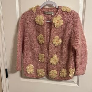 Charming Pink and Yellow Floral Knit Cardigan